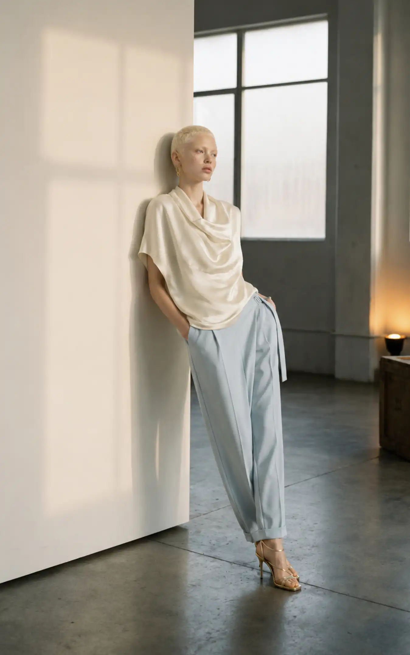 plave pantalone naslovan JSP ASIMETRIČNE PANTALONE - Slika 1